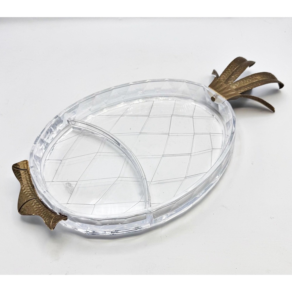 Hollywood‎ Regency lucite pineapple serving tray lucite brass rare tropical glam - Picture 2 of 3